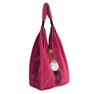 Silk/ Cotton Oriental Red Sling Tote (Thailand)