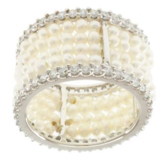 Michael Valitutti Sterling Silver Pearl and Cubic Zirconia Ring (2 2.5