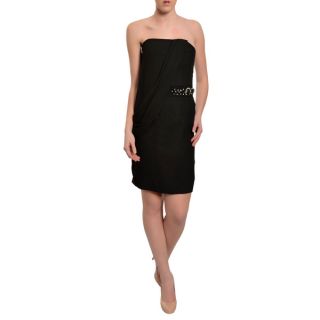 Badgley Mischka Womens Black Crepe Embellished Strapless Party Dress