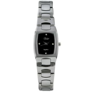 Swiss Edition Womens Tungsten Black Dial Crystal Accent Watch