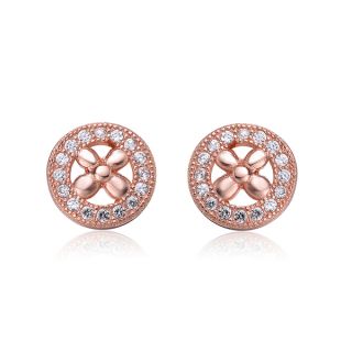 Collette Z Sterling Silver Cubic Zirconia Brushed Rose Gold Round Stud