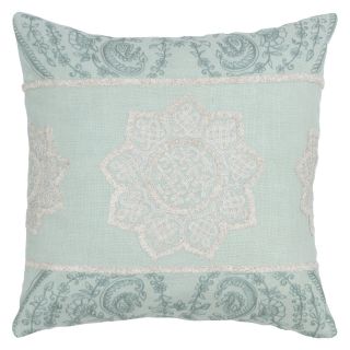 Rizzy Home Aqua and White Embroidered Decorative Throw Pillow   Decorative Pillows