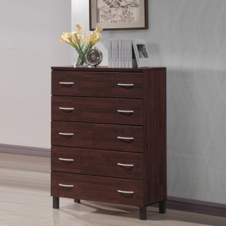 Maison Modern and Contemporary Oak Brown Finish Wood 5 Drawer Storage