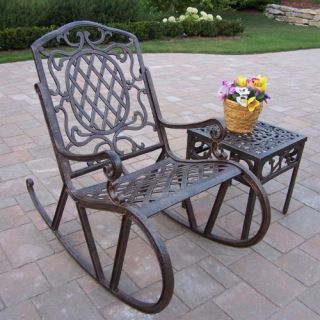 Oakland Living Mississippi Cast Aluminum 2 pc. Rocking Chair & Table Set   Outdoor Rocking Chairs