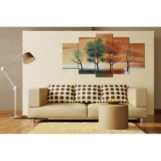 Four Seasons Nature Tree 5 Piece Original Painting on Canvas Set by