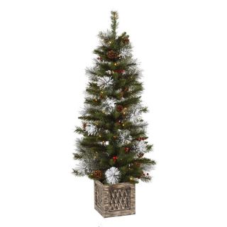 Vickerman 4 ft. Potted Snow Tip Pre Lit Christmas Tree
