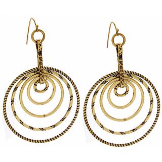 Kate Bissett MattedGoldtone Inscribed Circles Hoop Earrings