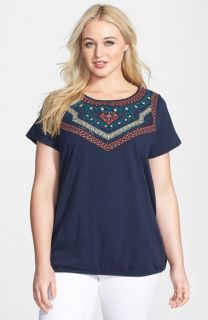 Lucky Brand Embroidered Lace Yoke Top (Plus Size)