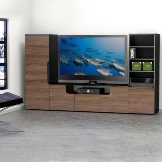 Nexera Next Entertainment Center with Door Cabinet and Storage Tower   Black / Walnut   TV Stands