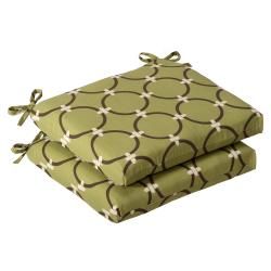 Pillow Perfect Outdoor Green/ Brown Geometric Squared Seat Cushions
