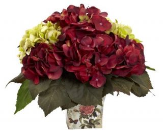 Nearly Natural Green and Burgundy Hydrangea Arrangement   Christmas Swags & Greenery