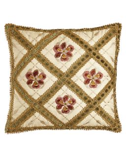 Sweet Dreams Empress Embroidered Floral/Velvet Lattice Pillow, 17Sq.