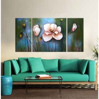 Grow Pink Flowers 3 piece Hand painted Gallery wrapped Canvas Art