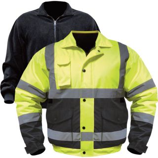 Class 3 High-Visibility 3-in-1 Bomber Jacket with Teflon — Lime/Black, Large, Model# UHV563  Safety Jackets