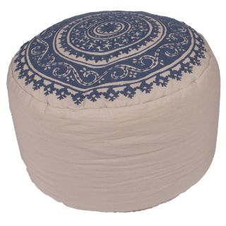 Jaipur Handmade Cotton Pouf   Ivory/Blue   Ottomans