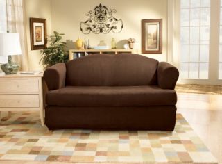 Sure Fit Stretch Suede T Cushion Two Piece Loveseat Slipcover   Loveseat Slipcovers