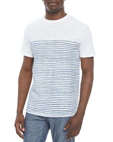 Vince Short Sleeve Printed Striped Tee, White/Blue