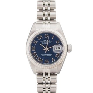 Pre owned Rolex Womens Datejust White Gold Blue Roman Dial Watch