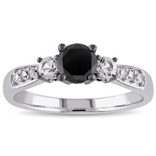 Miadora Sterling Silver Created White Sapphire and 3/4ct TDW Black