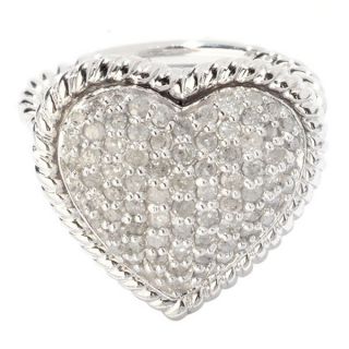 Sterling Silver 3/4ct TDW Pave Diamond Heart Shape Ring (H I, I2 I3)