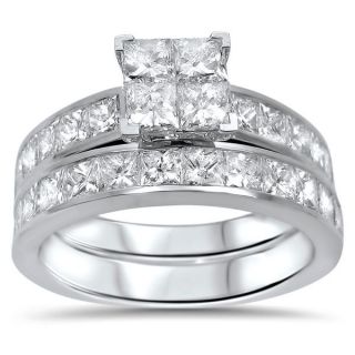 Noori 14k White Gold 2ct TDW Princess cut Diamond Quad Bridal Ring Set