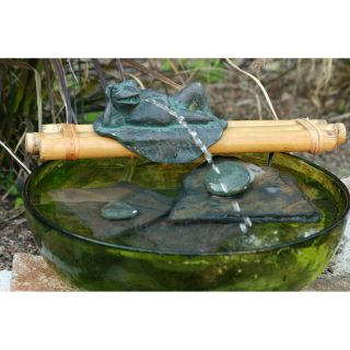 Bamboo Accents Frog Figurine On Spout and Pump Fountain Kit   Fountains