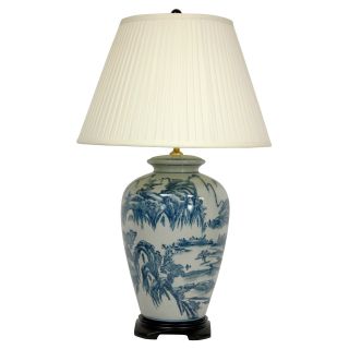 Oriental Furniture Blue and White Chinese Landscape Table Lamp   Table Lamps