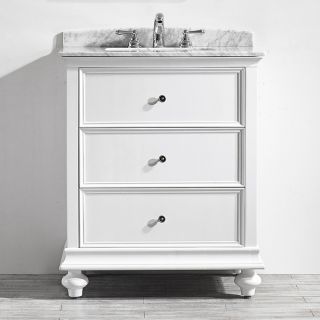 Venice 30 inch Single Vanity in White with Carrara White Marble Top