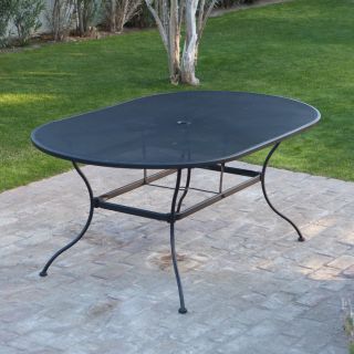 Woodard Stanton 42 x 72 in. Oval Wrought Iron Patio Dining Table   Textured Black   Patio Dining Tables