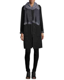 Eileen Fisher Alpaca Double Face Knee Length Coat, Jersey Cozy Tee, Cashmere/Wool Scarf W/ Fringe & Slim Ponte Pants, Petite