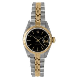 Pre owned Rolex Womens 79173 Datejust Stainless Steel 18k Gold Black