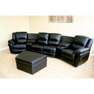 Baxton Studio Sectional Leather 4 Seat Theater Lounger with Ottoman   Home Theater Seating
