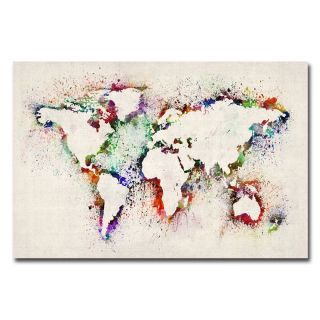 Michael Tompsett World Map   Paint Splashes Medium Canvas Art