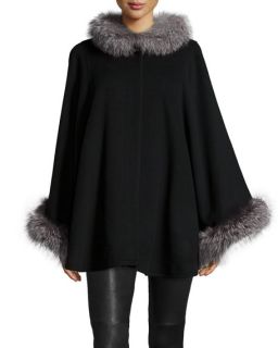 Sofia Cashmere Fur Collar Wool Cashmere Cape