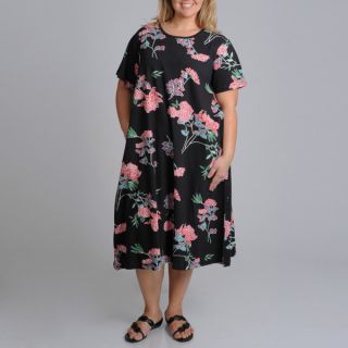 La Cera Womens Plus Size Black Floral Print A line Dress   15320288