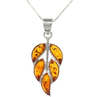 Carolina Glamour Collection Silver Baltic Amber Leaf Necklace