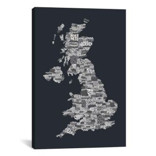 iCanvas Michael Thompsett Great Britain UK City Text Map (Gray) Canvas