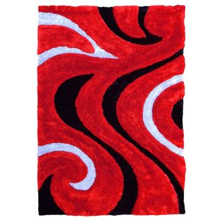 3D Shaggy Abstract Wavy Swirl Red Area Rug