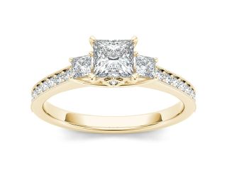 De Couer 14k Yellow Gold 1 1/4ct TDW Diamond Princess Cut Engagement Ring (H I, I2)
