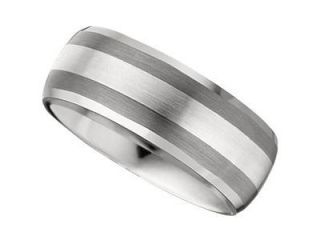 Dura Tungsten Slight Domed Beveled Band With Sterling Silver Inlay Size 11.5