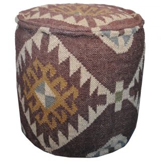 Herat Oriental Indo Kilim Upholstered Puff Ottoman  