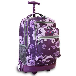 World Sundance 19.5 inch Purple Flower Rolling Backpack with