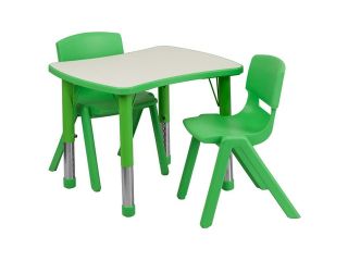 Flash Furniture 21.875" X 26.625" Adjustable Rectangular Green Plastic Activity Table Set With 2 School Stack Chairs