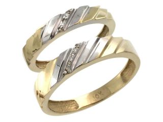 14k Gold 2 Pc His (5mm) & Hers (4mm) Diamond Wedding Ring Band Set w/ 0.045 Carat Brilliant Cut Diamonds (Ladies' Sizes 5 to 10; Men's Sizes 8 to 14)
