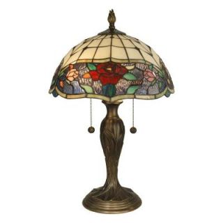 Dale Tiffany 21.75 in. Rose Art Glass Table Lamp with Dark Antique Brass Base TT10211