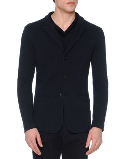 Giorgio Armani Textured Three Button Soft Jacket, Velvet Trimmed Pique Sweater & Brushed Cotton Flat Front Trousers