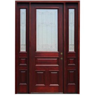 Pacific Entries 70 in. x 96 in. Traditional 3/4 Lite Stained Mahogany Wood Prehung Front Door w/ 14 in. Sidelites & 8 ft. Height Series M62DBL 8413