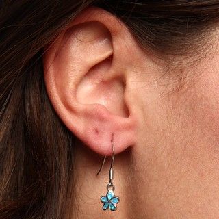 La Preciosa Sterling Silver Created Blue Opal Flower Earrings