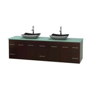Wyndham Collection Centra 80 in. Double Vanity in Espresso with Glass Vanity Top in Green and Black Granite Sinks WCVW00980DESGGGS1MXX