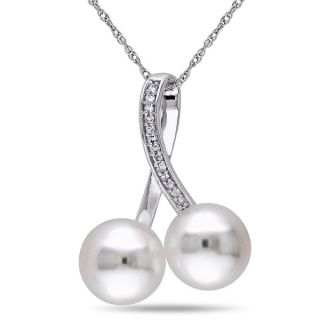 Miadora 10k White Gold Cultured Freshwater White Pearl and Diamond